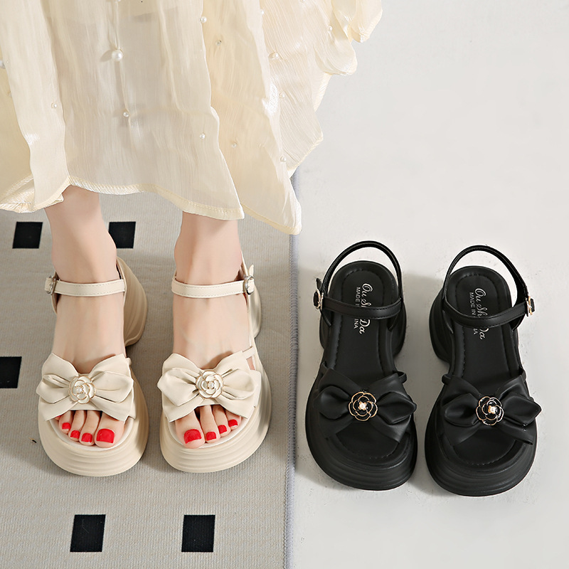 Ddmysports Platform Wedge Bowknot Sandals For Women Summer One Strap Height Increasing Long Legs New Style With Skirt High Heels Outdoor Shoes