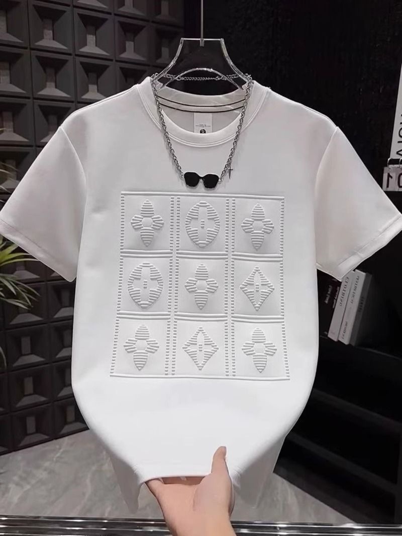 Men's T-shirt summer versatile letter steel print short sleeved fashionable casual round neck pullover top