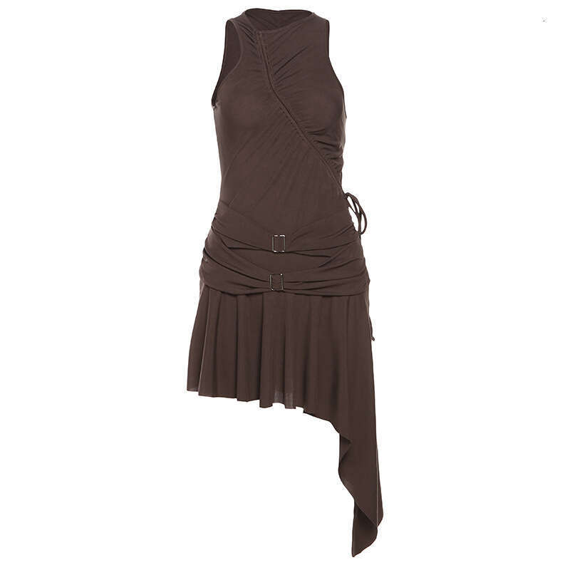 2024 Spring New Fashion Women's Solid Color Sexy Sleeveless Waist-Cinching Dress e6c