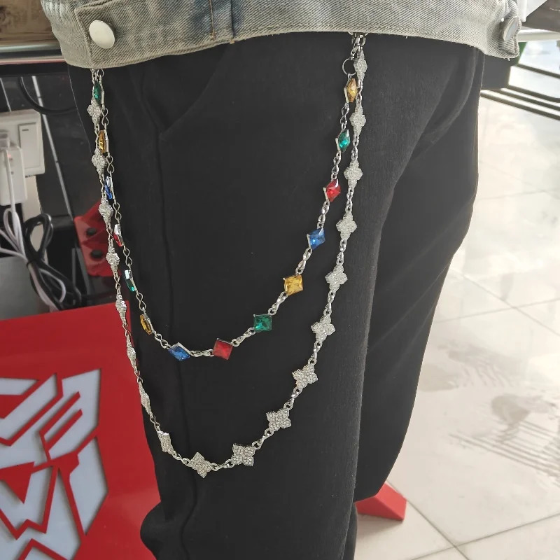 Original Silvery Flower Shape Rhinestone Hip Hop Pants Chain Fashionable Men And Women Ones Waist Accessories Gift 250722