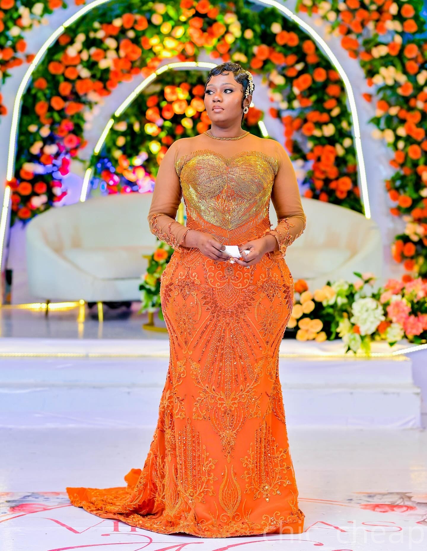 Mermaid Orange Prom Dresses 2025 Lace Beaded Full Sleeves Vintage Evening Formal Party Second Birthday Engagement Gowns Plus Size Dress For Special Oc