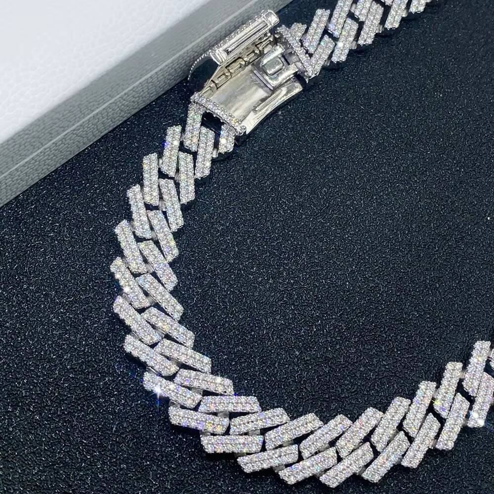 Full Ice Out Mossanite Cuban Chain 8mm 10mm 12mm 2rows 925 Solid Silver Chain Hip Hop Necklace Vvs Moissanite Cuban Link Chain