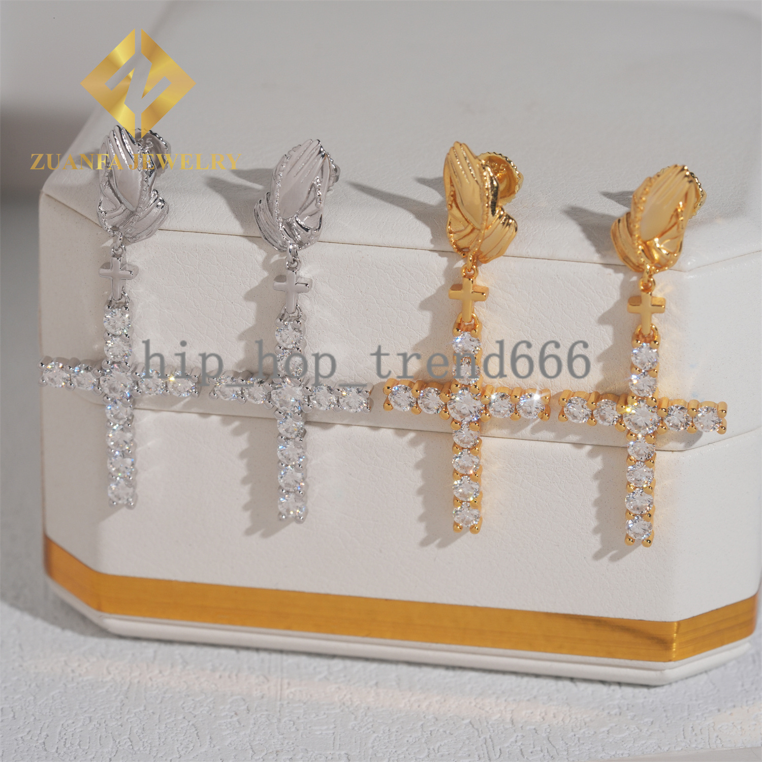 Fashion Fine Jewelry 925 Sterling Silver VVS Moissanite Cross Stud Earring Hip Hop Earring Usex Pass Diamond Tester