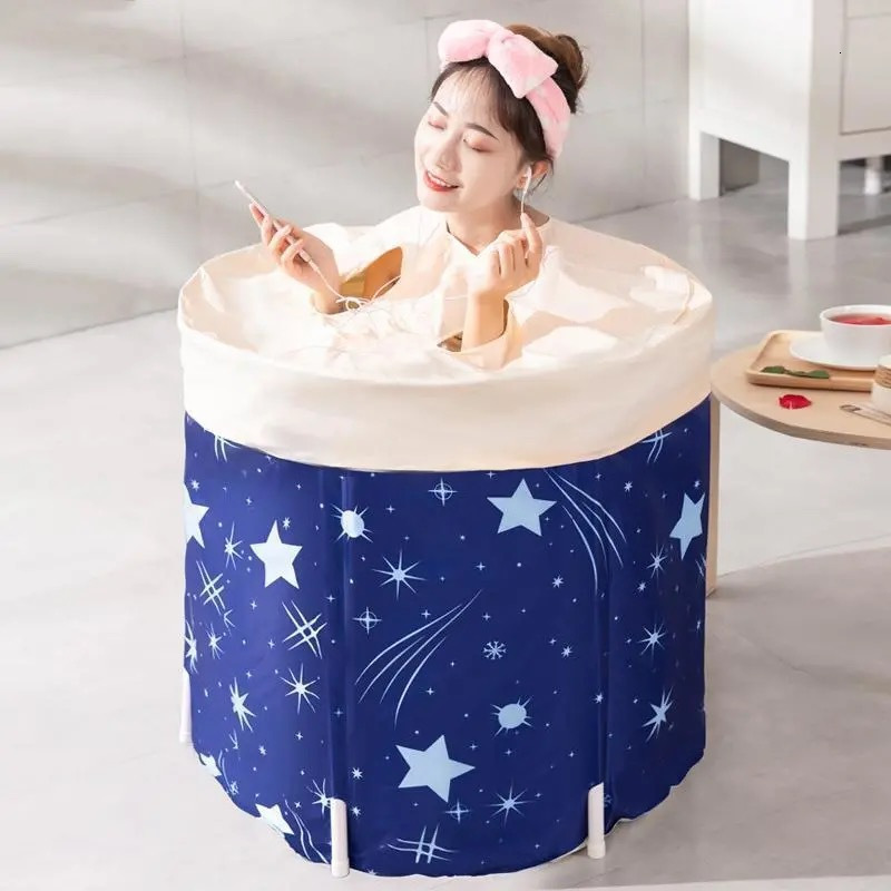 Folding Bath Tub Household Thickened Insulated Bathtub Portable Round Enlarged Bathing Bucket Foldable Bathroom SPA Bucket