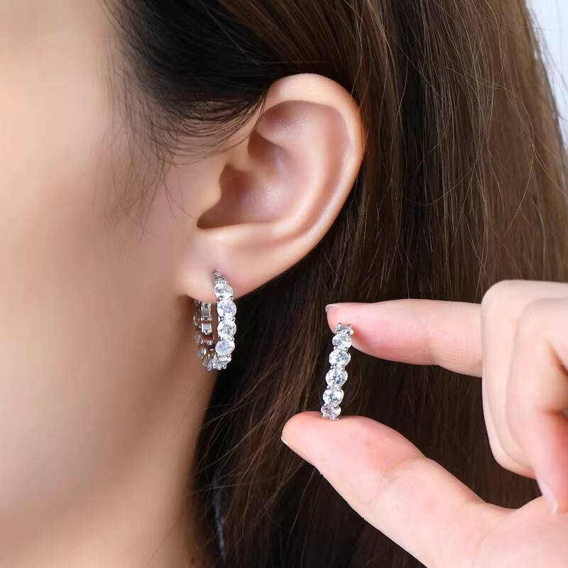 S925 Sterling Silver Exquisite Jewelry Rhodium Plated Hoop Earrings Luxury 7.2CT4MM Full Moissanite Diamond Earrings for Women