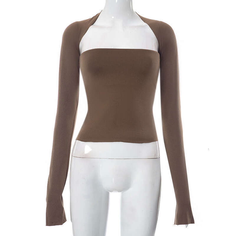 Y23tp300 Women's Summer New Solid Color Shawl Split Long Sleeve Hollow Out Backless Tube Top T-Shirt B5