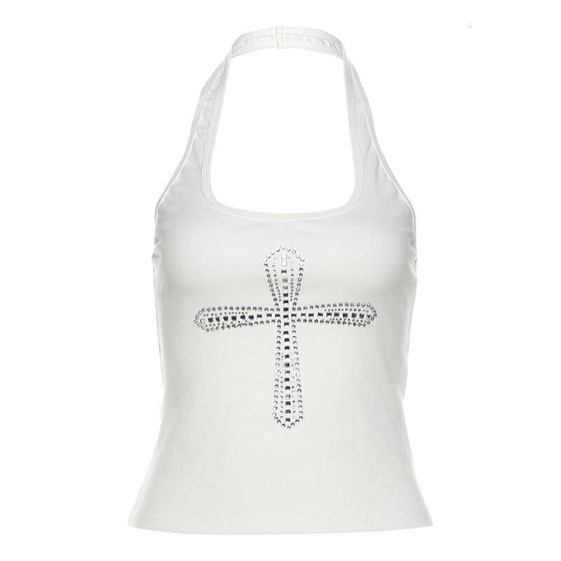 Women's Fashion 2024 Summer New Fashionable Sexy Solid Color Halter Neck Slim Fit Crop Top Vest for Women f36