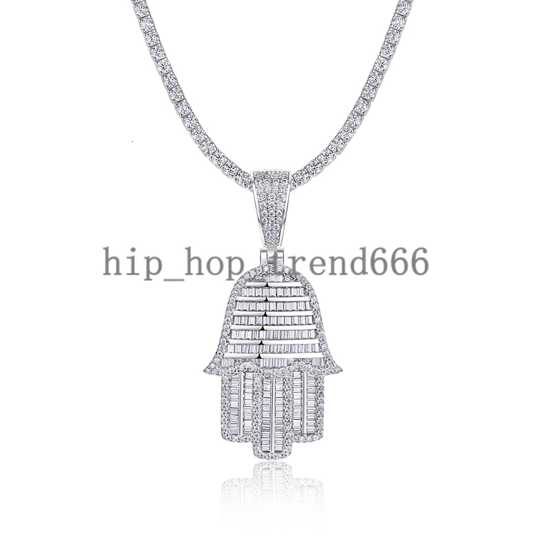 Factory Custom Iced Out Moissanite Hamsa Pendant Necklace S925 Silver with 18K Gold Plating Emerald Cut Hip Hop Jewelry Necklace