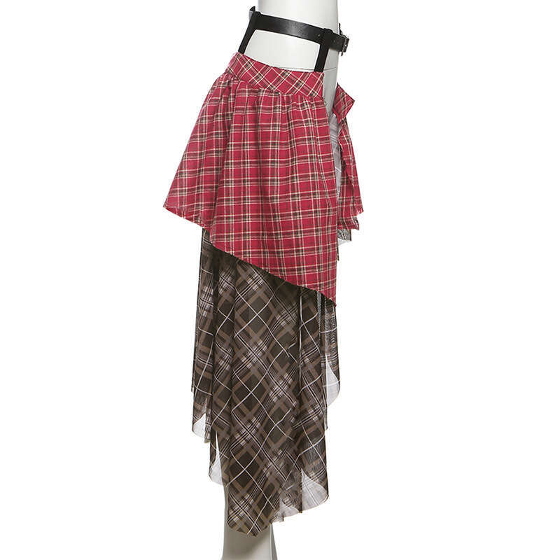 2025 Summer New Slim Fit Niche Design Plaid Irregular Versatile Women's Skirt 9b6