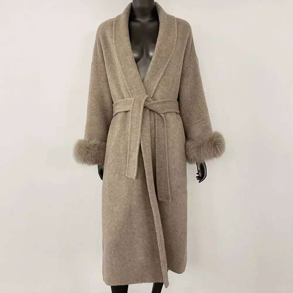 Designer Clothing Cashmere Double-Sided Woolen Women Removable Cuffs Fox Fur Jacket Winter Temperament Short And Long Real Wool Coat Fashion