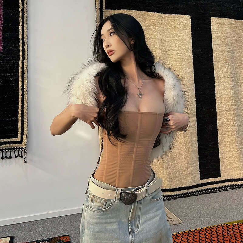 2025 Spring New Women's Fashion Solid Color Slim Street Style Off-Shoulder Backless Sleeveless Top 19d