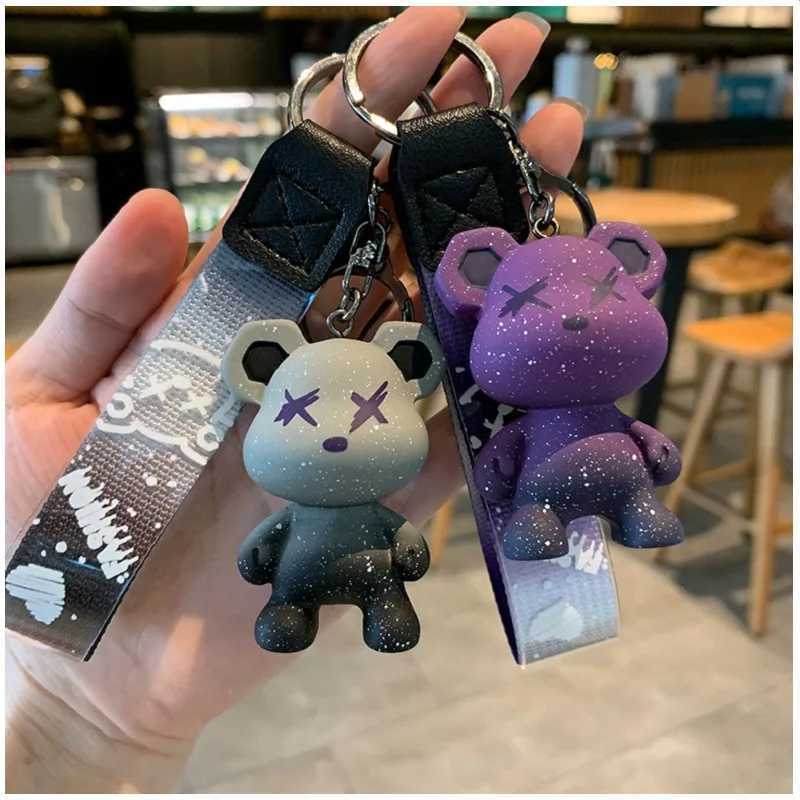 Resin Attractive Starry Cute Bear Keychain with Strap Bear Car Key Keyring Bag Backpack Key Chain Pendant Gift 250715