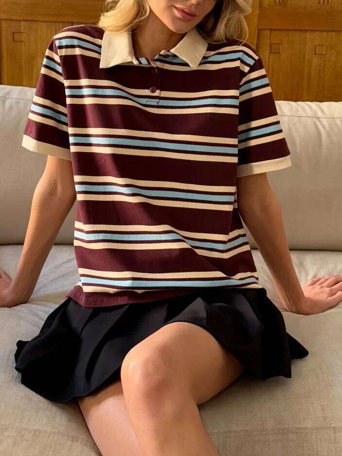 Designer Clothing 2025 Hirsionsan Polo Neck T Shirt Women Soft Chic Tees 95% Cotton Jumper Clothes Loose Casual Pullover 2025 Summer New Crop Tops