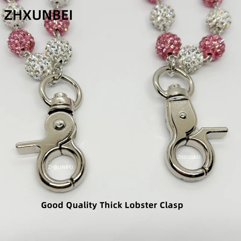 1pc Hip Hop Jewelry Wallet Chain 10mm Pink White Disco Rhinestone Beads Pendant Bag Pocket Pants Jeans Chain 250722