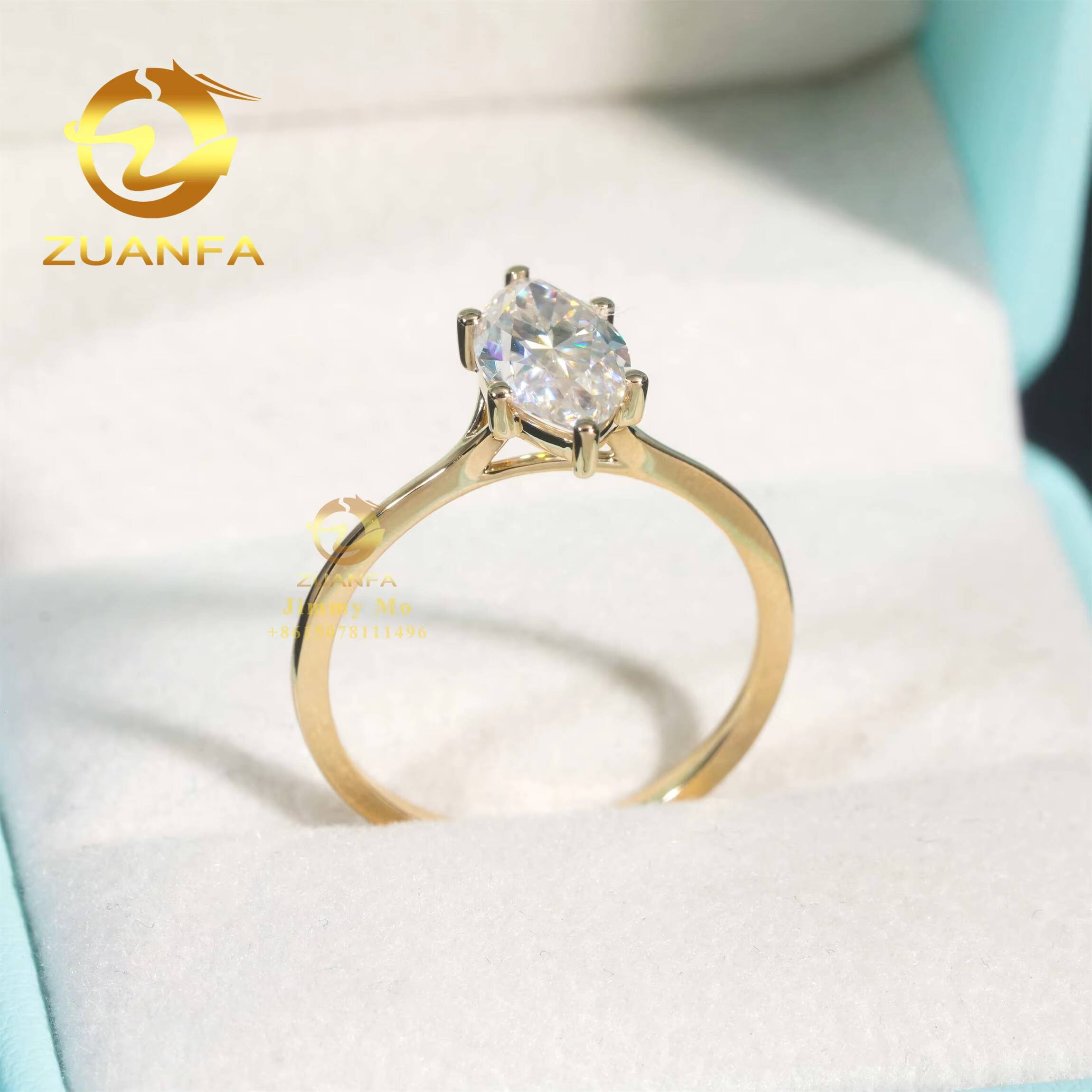 14k Yellow Gold 6*12mm 2ct Marquise Moissanite Diamond Engagement Wedding Solitaire Ring Women With GRA Certificate