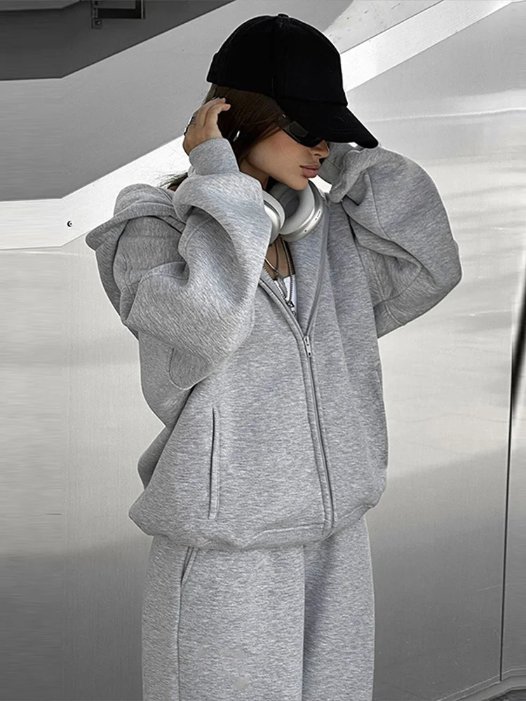 Womens Casual Tracksuit Set Hooded Workout Suit Fitness Sports Female Clothes Outfit Loose Elastic-waist Running Trousers 250723