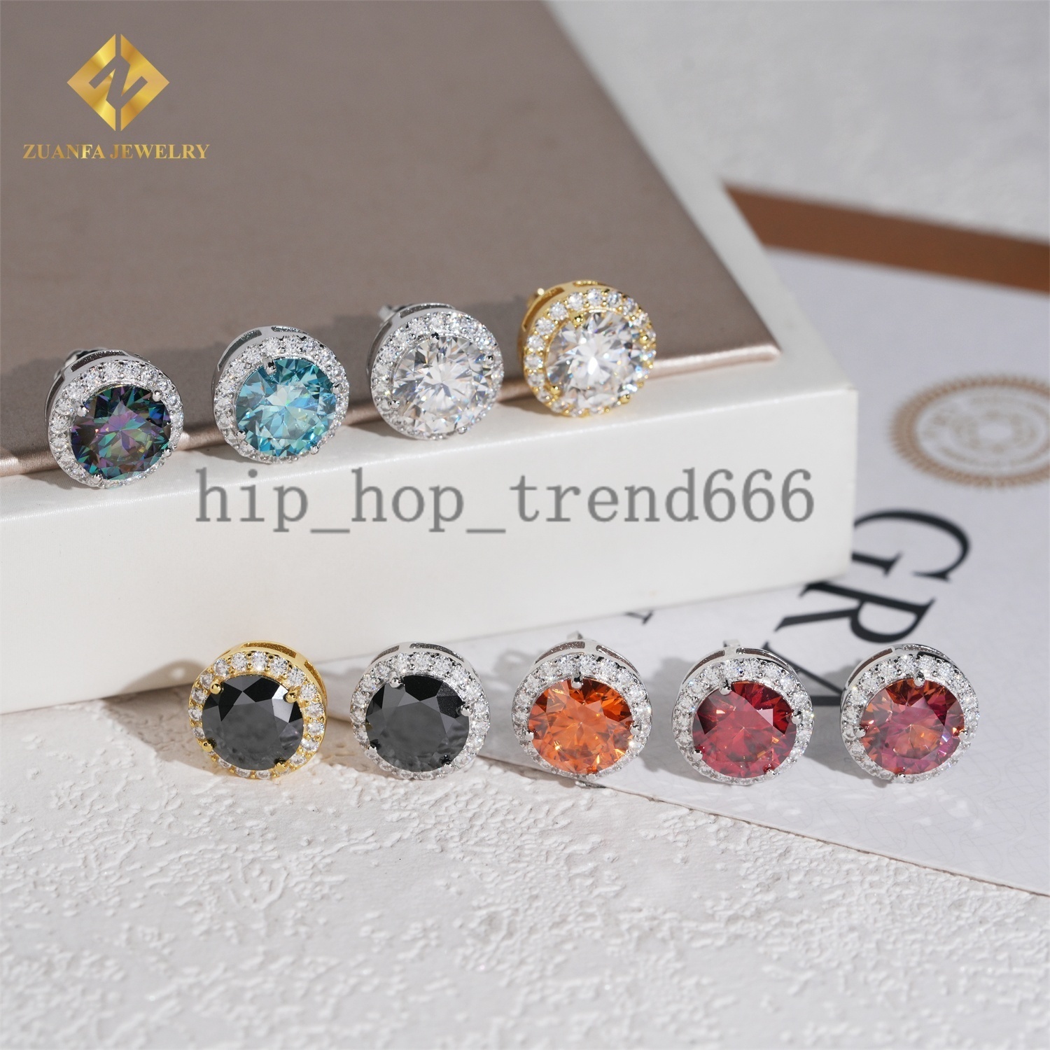 Big Stone 9mm Moissanite Colorful Halo Earrings Studs Round Brilliant Cut VVS GRA Certificate Moissanite Diamond 925 Screw Back