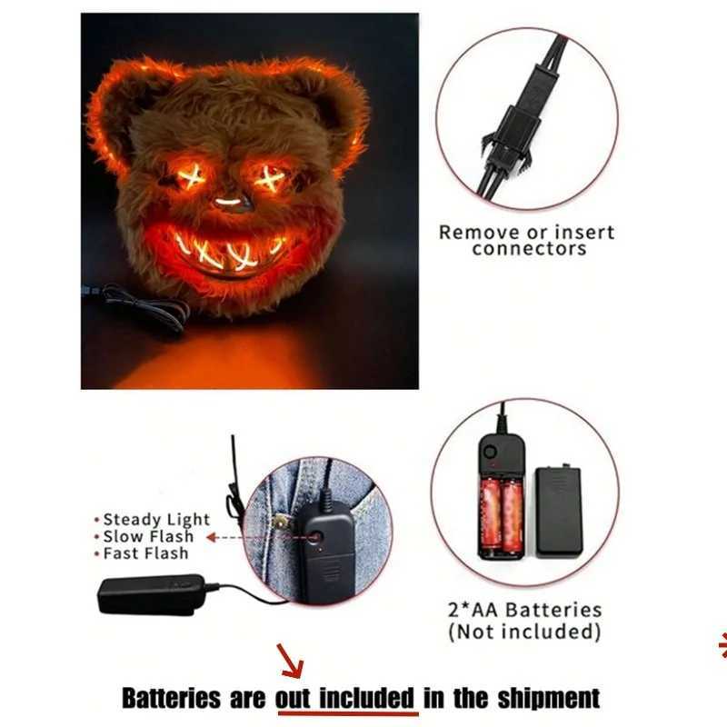NEW LED Light Halloween Cosplay Face Mask Party Show Stage Makeup Horror Bloody Rabbit Bear Mask Cartoon Carnival Head Cover Y250725