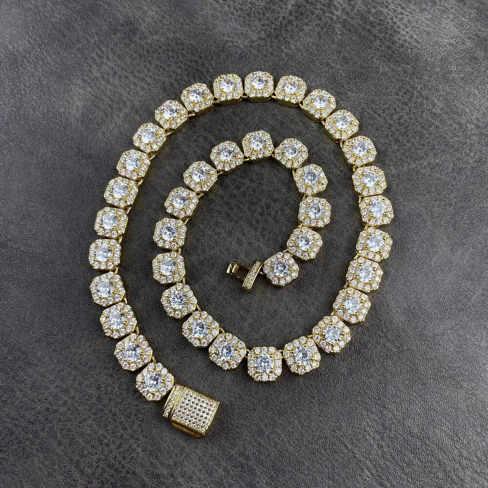 Fine Jewelry Hiphop 925 Sterling Silver D VVS Diamond Moissanite 10mm Cluster Tennis Chain Mens Necklace