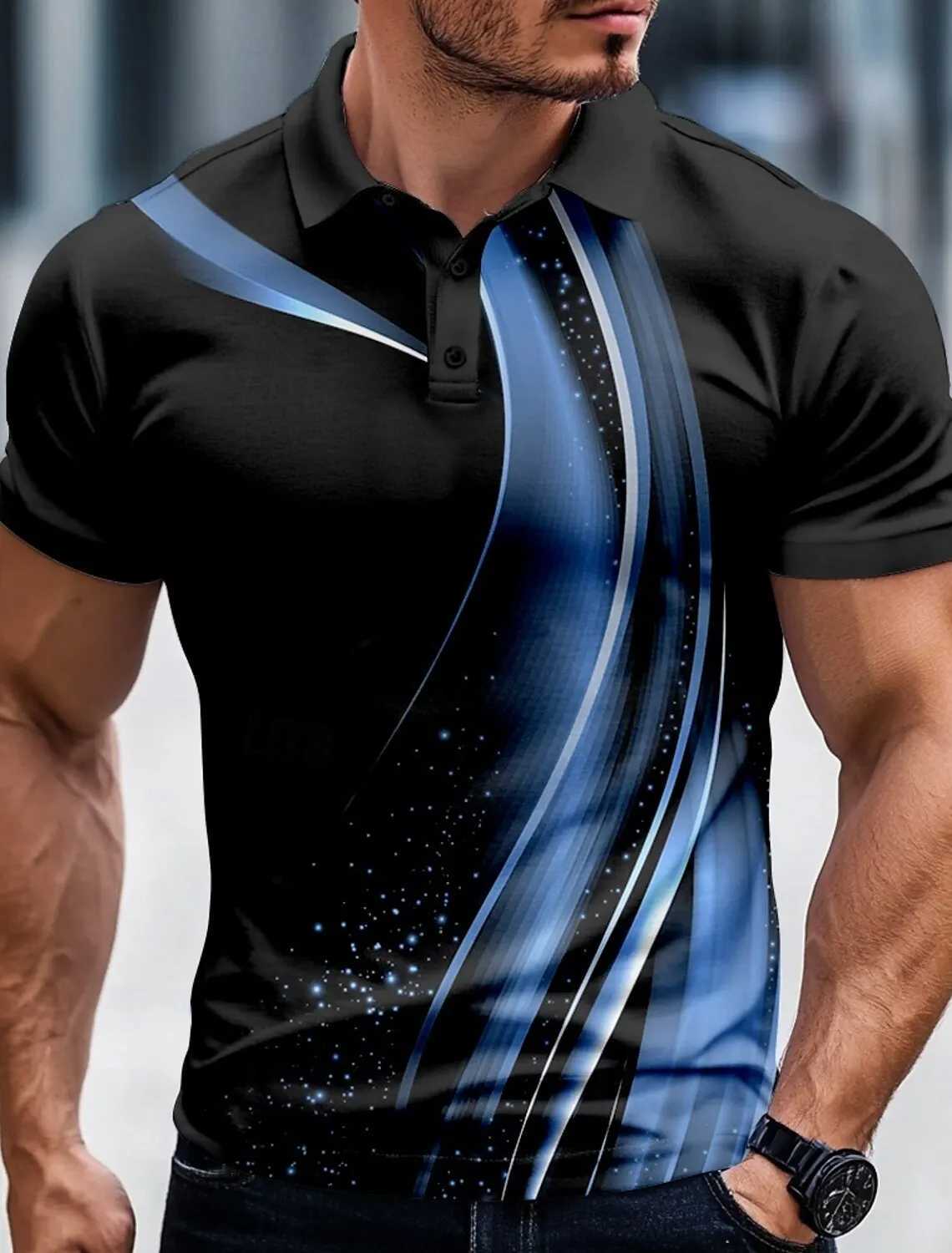 3D Printed Mens Geometric Line Polo Short Sleeve Polo Shirts Collared Shirts Casual Outdoor Business Daily Wear XJ250725