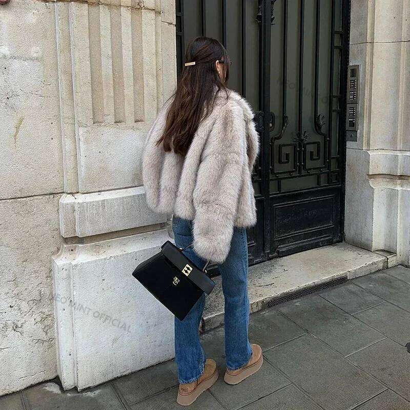 Neo Mint Chic Street Girls Gradient Faux Jacket Women Winter Brand Fashion Fluffy Fox Fur Coat Female Outerwear
