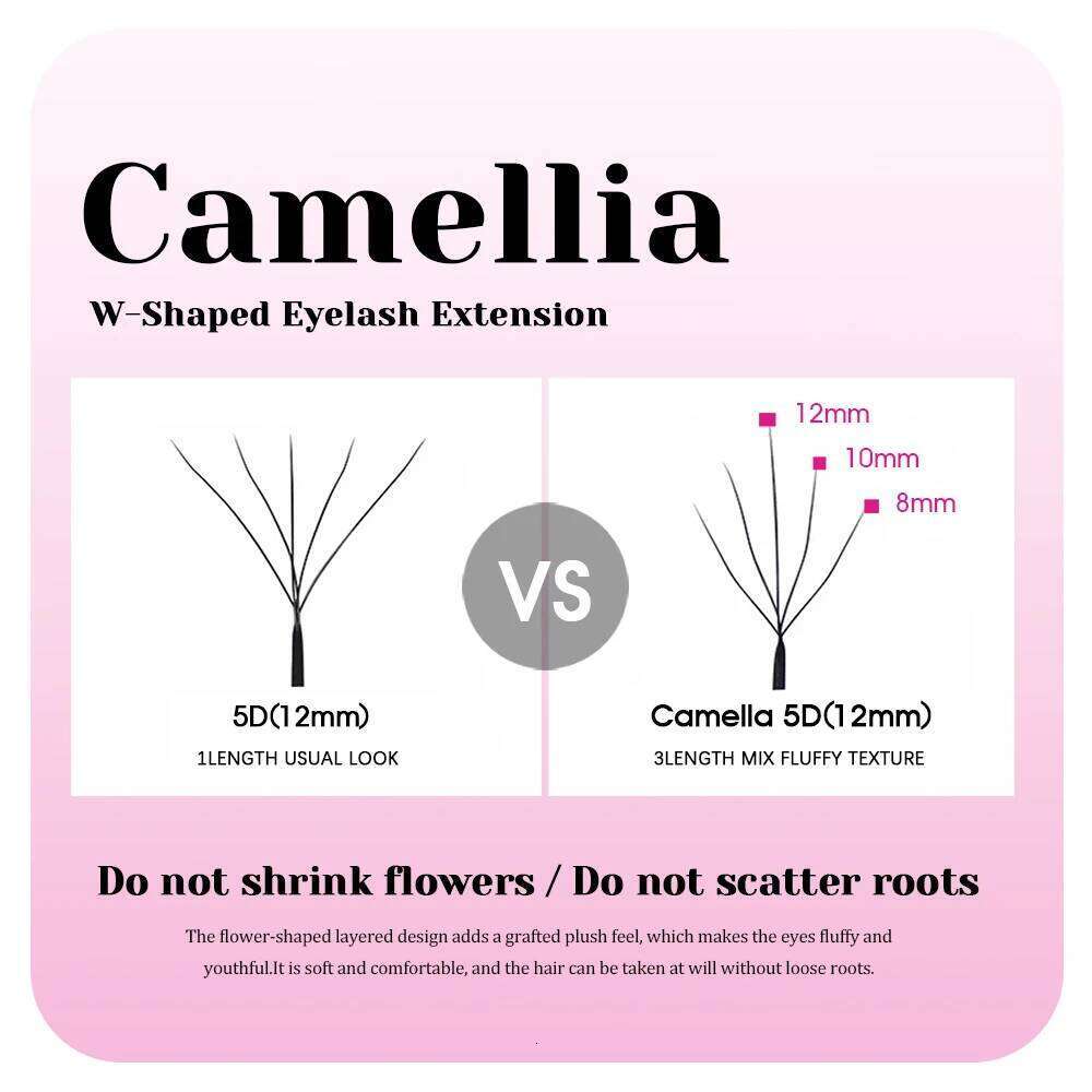 New Arrival Camellia 3D 4D W Shaped Eyelash 0.07mm C D Curl Rapid Bloom Lash Extension Lightweight Fluffy Lashes from MASSCAKU