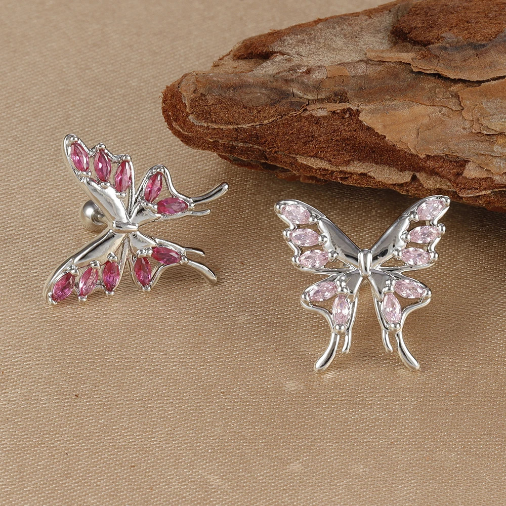 1PC Silver Color Stainless Steel Butterfly Ear Stud Earrings Hypoallergenic Daily Wear Tragus Helix Cartilage Piercing Jewelry 250722