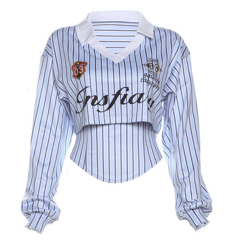 2024 Autumn New Women's Solid Color Slim Fit Street Fashion Turn-down Collar Printed Long Sleeve Top bee