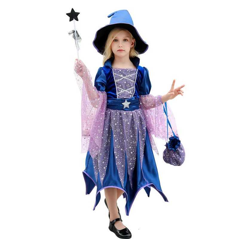 Halloween Par Costumes Witch Dress for Girls Kids Carnival Witch Costume Cosplay Dress Bag Hat Wand Suit Z250725