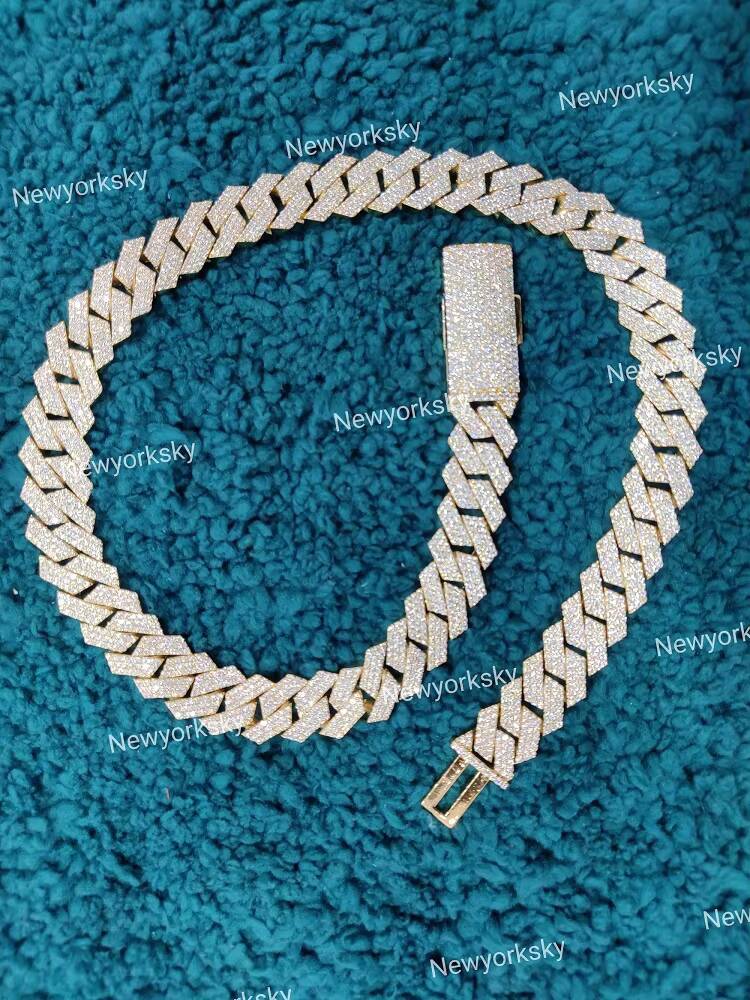 Customized 14 mm High Quality Cuban Link Moissanite Diamond Chain 925 Sterling Silver Moissanite Diamond Cuban Chain for Him Her
