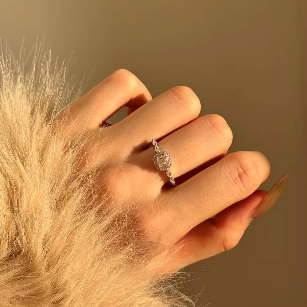 Dylam High Quality 8A Pink Cubic Zirconia Sterling Silver 925 Wedding Ring for Women