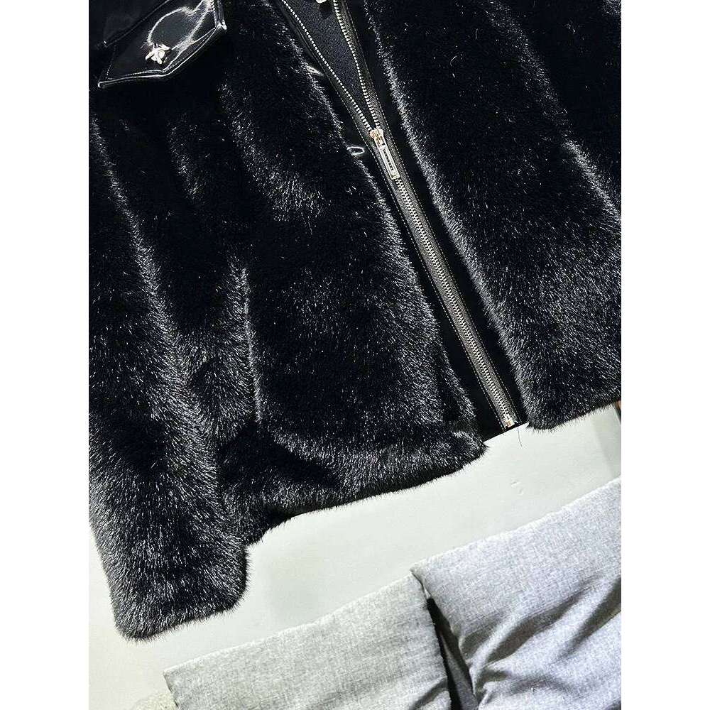 High-End Leather Jacket Men's 2025 Autumn Winter New Handsome Lapel Collar Padded Cotton Imitation Mink Hair Thickened Fur Coats
