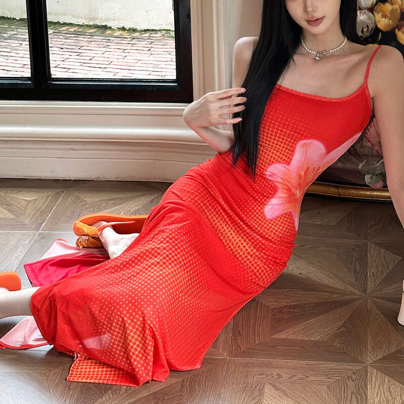 2025 Summer New Pure Desire Sexy Hot Girl Printed Elegant Waist-Cinching Comfortable Bodycon Long Dress bf5
