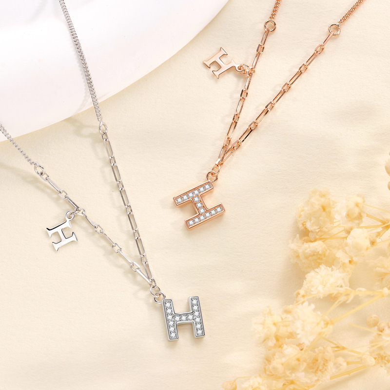 S925 Sterling Silver H Luxury Designer Necklace Letter Necklace For Women, European And American Fashion Niche Design Style Ins Style Collarbone Chain