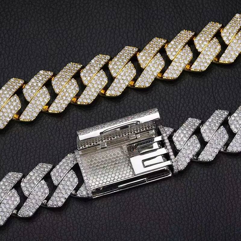 22MM Classic Moissanite Diamond Cuban Chain Full Set Three Row Diamond Hip Hop Necklace / Bracelet for Men