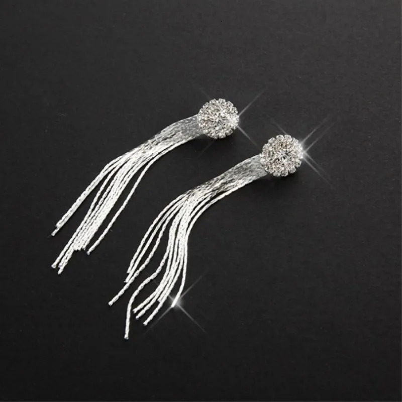 Korean Fashion Personality Temperament Crystal Tassel Earrings Bridal Ear Jewelry For Women Long Oorbellen 250715