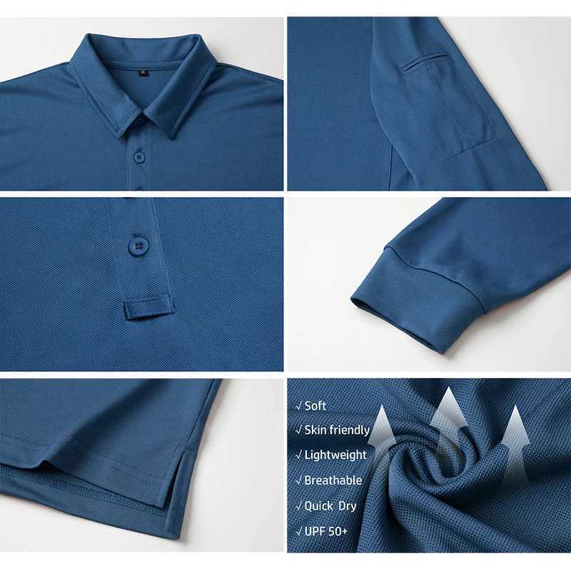 Mens Lightweight Long Sleeve Polo Shirt Performance Tactical Casual Outdoor Hiking Collared Shirts Pique Jersey Golf Shirt XJ250725