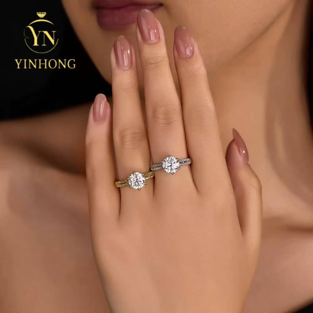 Customized 2ct Six Claw Plating 18k White Gold Sterling Silver 925 Moissanite Ring Diamond Ring for Women Gift