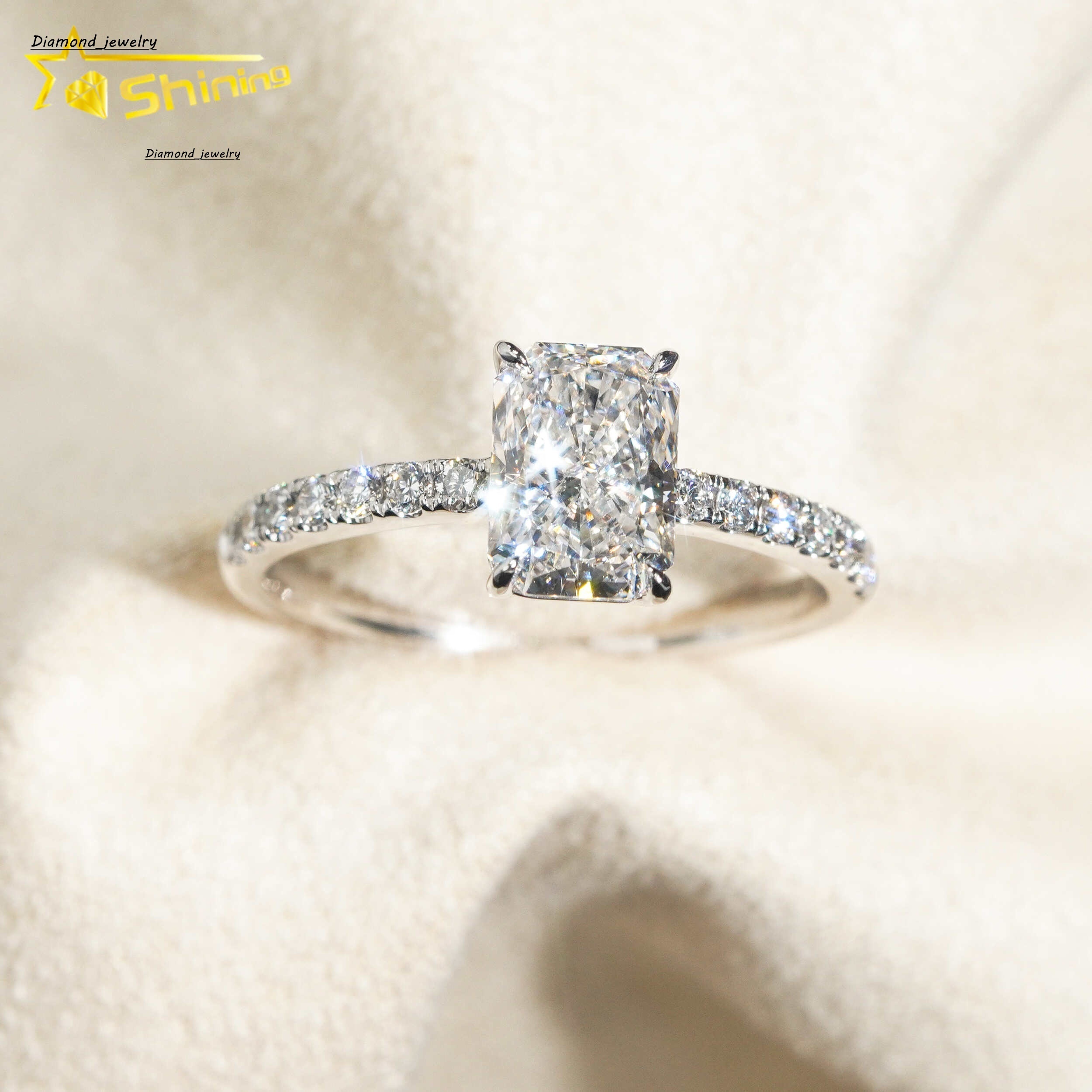 Emerald Cut 1.5ct VVS1 Lab Grown Diamond CVD Mirco Pave Engagement Ring 18K Solid Gold Wedding Ring
