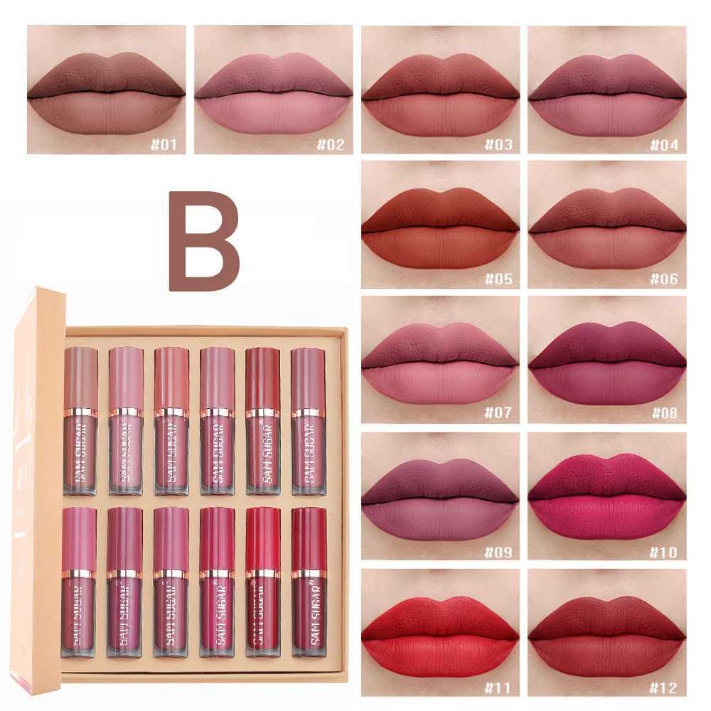 SAM SUGAR 12 Color Book Lip Gloss Set Matte Velvet Waterproof Non stick Cup Lipstick MakeupXJ250724