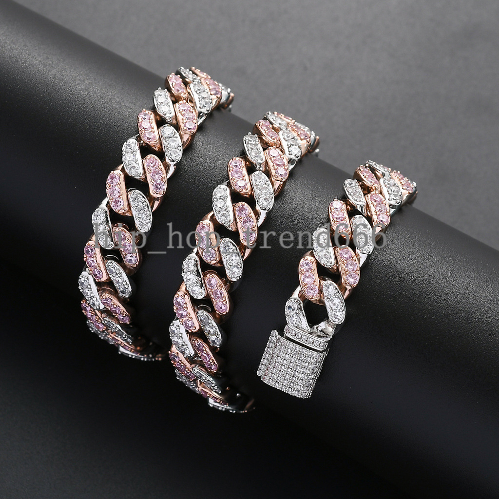 High Quality Large Fashion Brilliant Rose Gold Silver Two Tone Iced Out Moissanite Hip Hop Cuban Link Chains Jewelry for Men