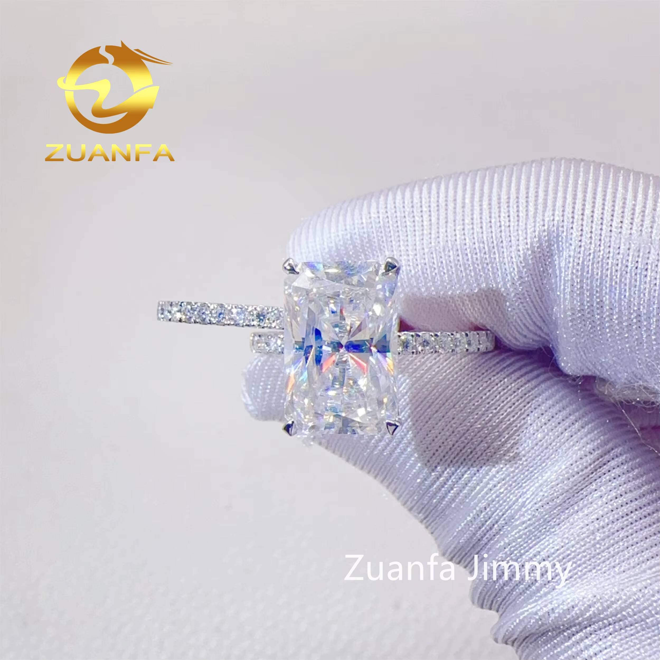 Custom Elegant Bridal Jewelry 10k 14k Solid White Gold 5CT Crushed Radiant Moissanite Diamond Engagement Band Ring Set