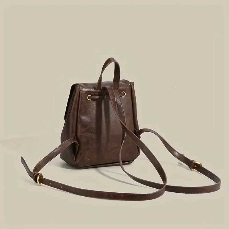 Small Drawstring Flap Backpack Wen Mini PU Leather Textured School Backpack Fi Travel Commuter Bag Girl Backpacks Y250724
