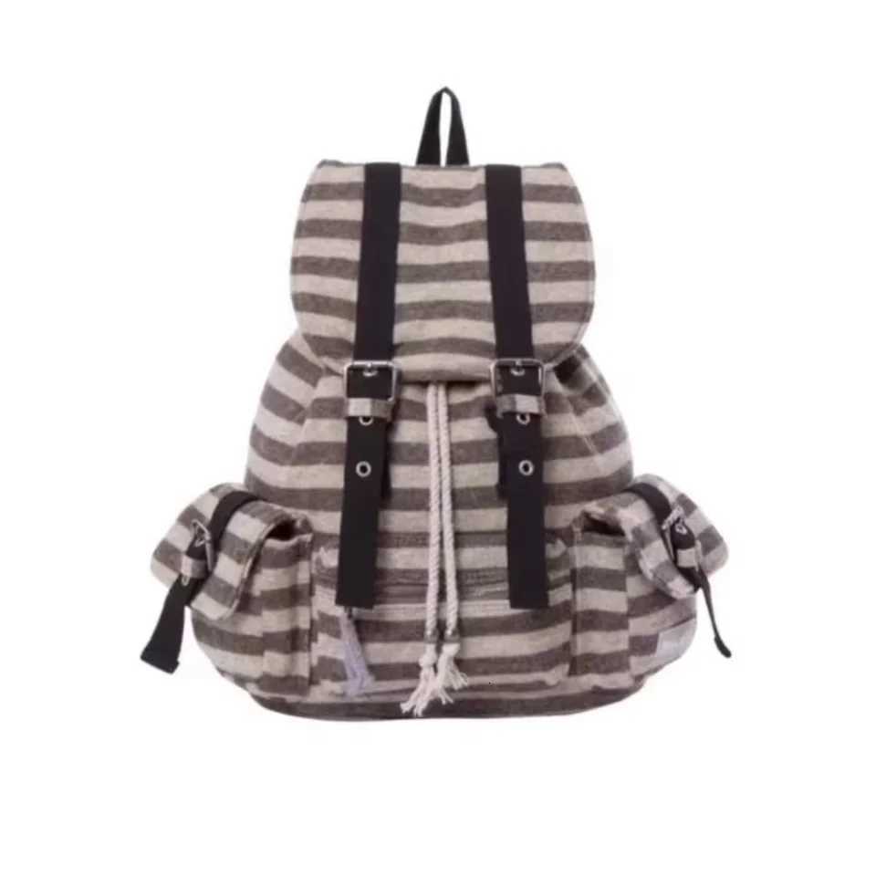 High Quality Korean Style Backpacks Drawstring Design Flat Stripe Bookbags Large Capacity Soft Tote Bags Unisex Y250724