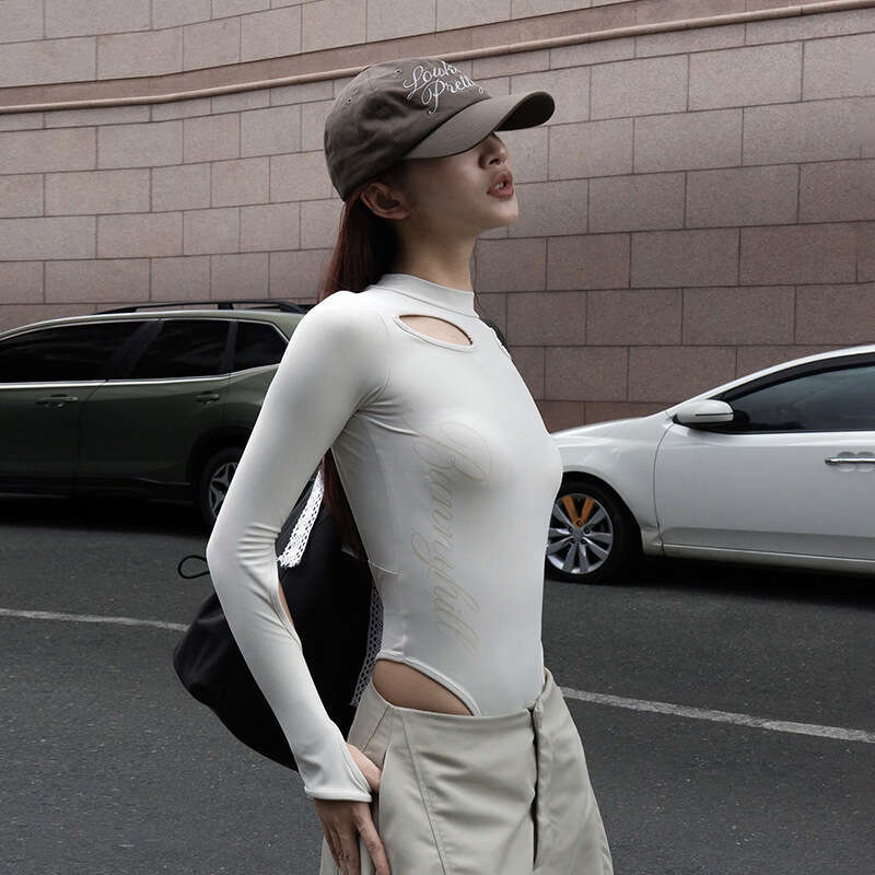 2024 Autumn New Women's Solid Color Sexy Long Sleeve Round Neck Slim Backless T-Shirt 3bc