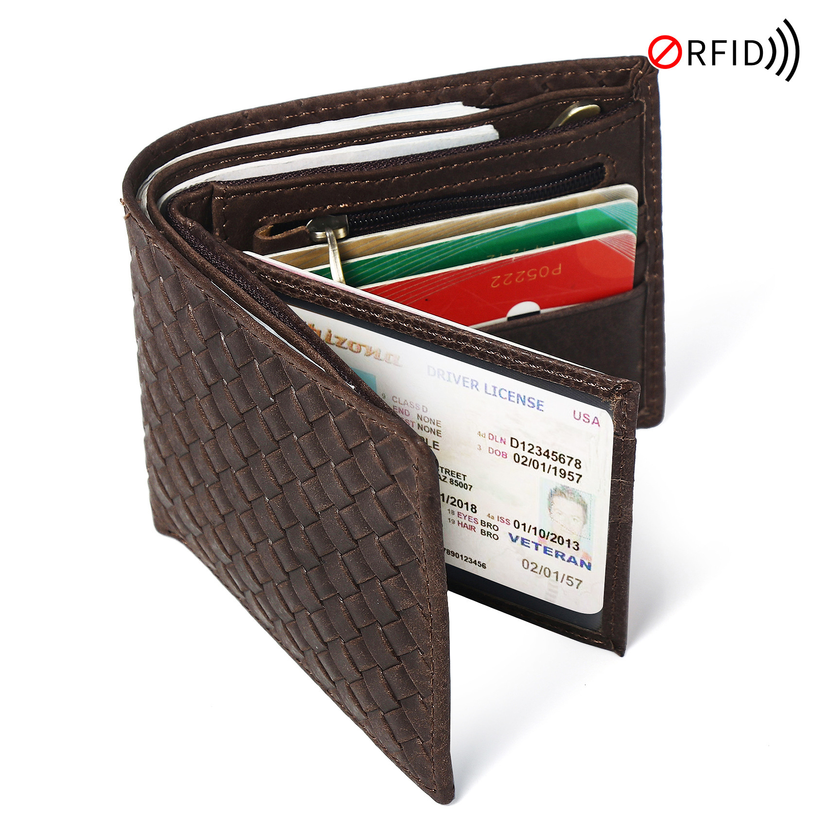 Free Shipping Designer Luxury Men's Genuine Leather Short Wallet RFID Anti-magnetic Anti-theft Multi-card Slots Cowhide Woven Pattern Coin Purse