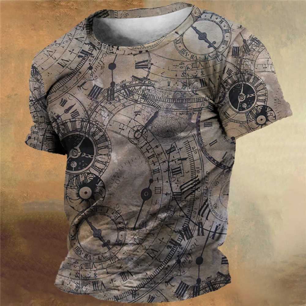 Vintage Mens T-Shirt Summer Compass Printed T-Shirt Tops Casual Short-Sleeve Tees Daily Mens Clothing Oversized Streetwear Y250724