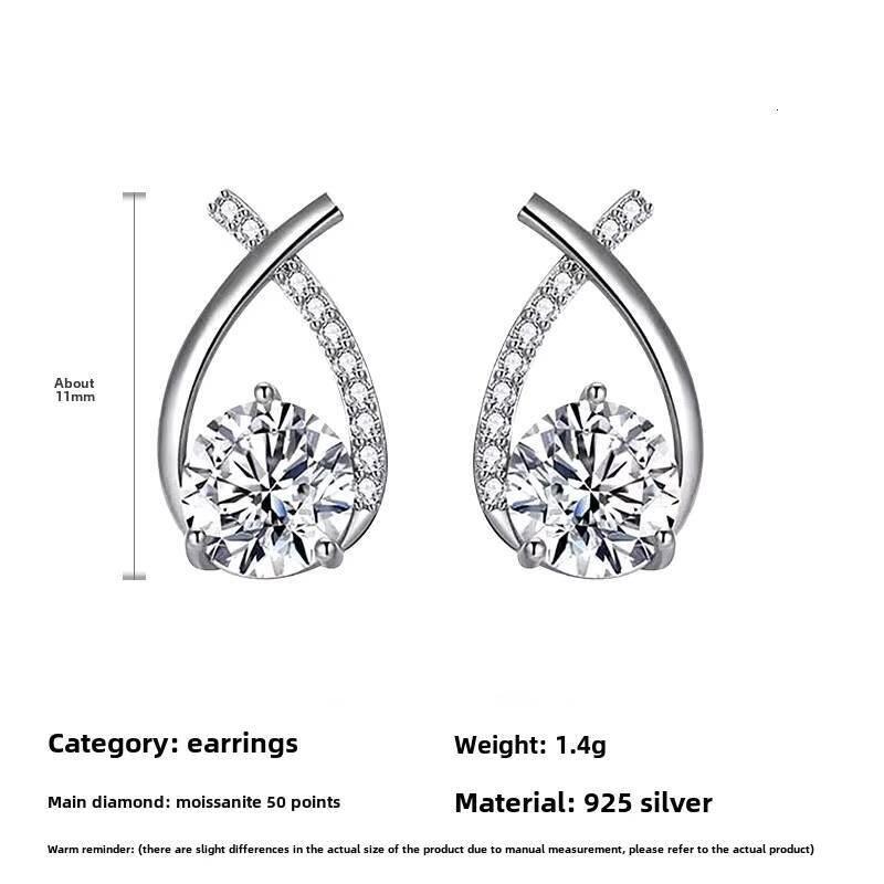 Wholesale 925 Sterling Silver Moissanite Earrings Elegant Fishtail Cross Design Versatile Girls Internet Celebrity Accessory