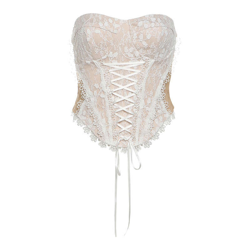 2025 Summer New Sexy Hot Girl Lace Strap Tube Slim Pure Desire Style Versatile Women's Top d4a