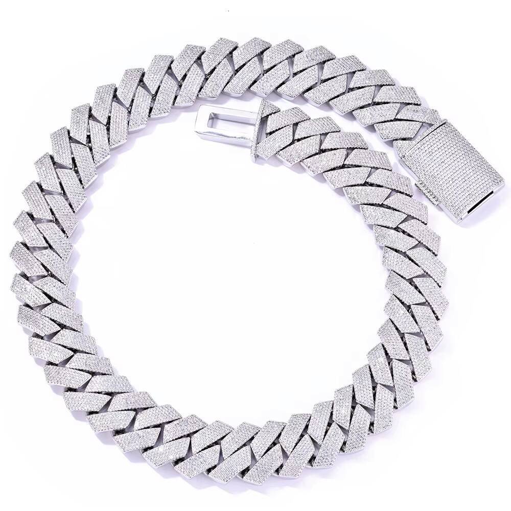 Brand 10mm Moissanite Diamond Rhombus Cuban Chain S925 Silver Necklace Cross-Border Hip Hop Jewelry for Men